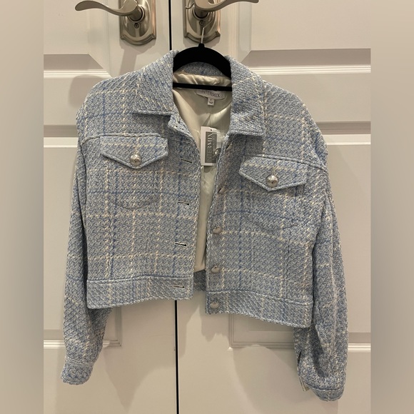 Intermix Alyssa Tweed Cotton Blue Cropped Jacket Size P NWT - Picture 2 of 8
